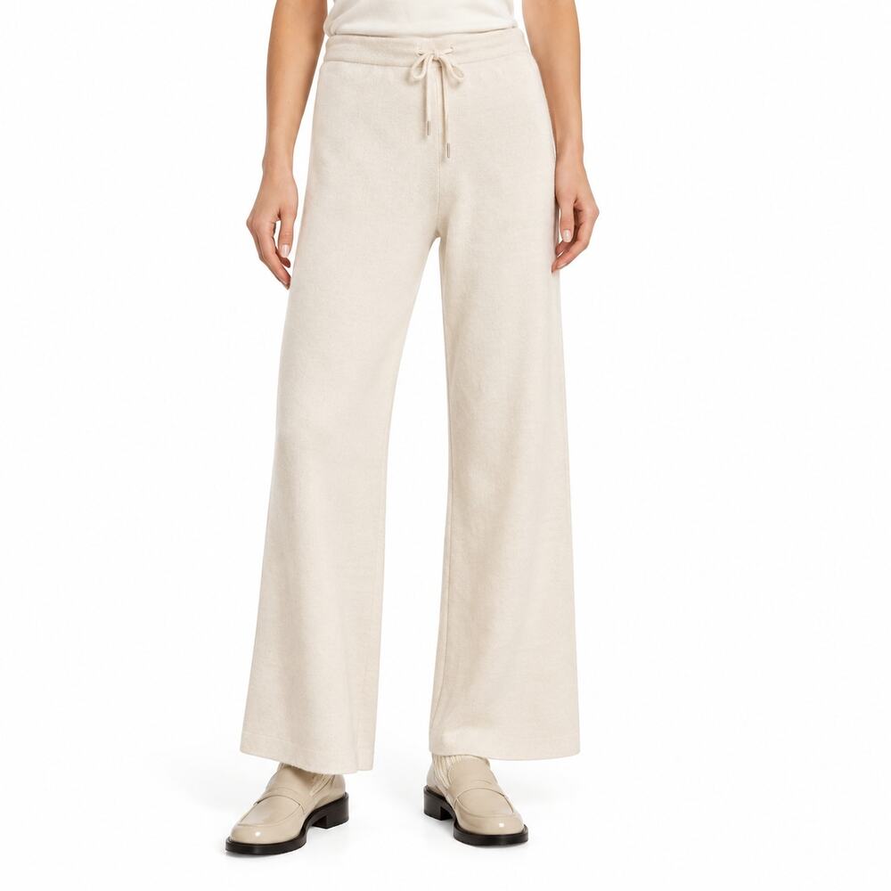Stellae Dux Wide Leg Knit Pants Cream Lounge Drawstring Crop L